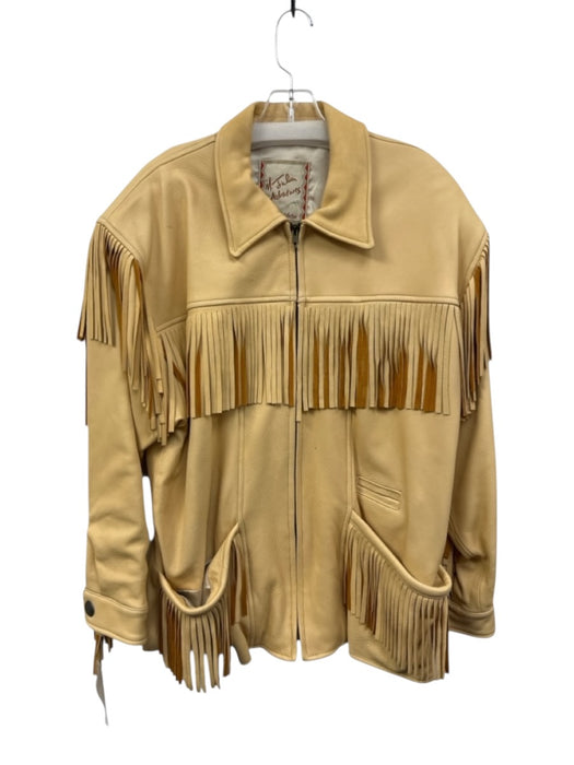 M. Julian Adventures Size L Yellow Beige Deerskin Leather Fringe Collar Jacket Yellow Beige / L
