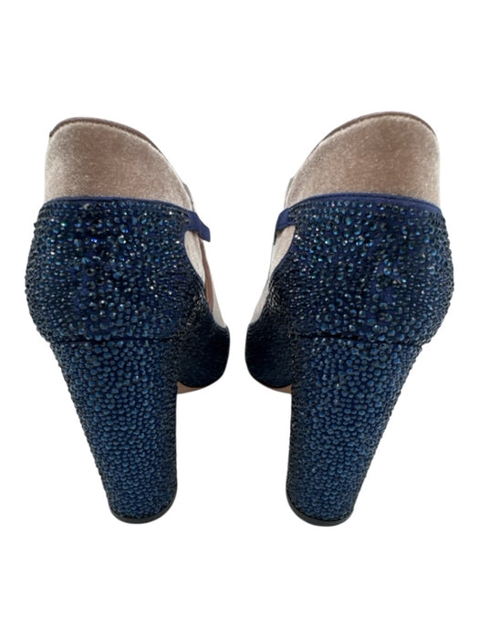 Valentino Shoe Size 40 Navy & Beige Suede Jeweled T Strap Almond Toe Pumps Navy & Beige / 40