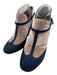Valentino Shoe Size 40 Navy & Beige Suede Jeweled T Strap Almond Toe Pumps Navy & Beige / 40