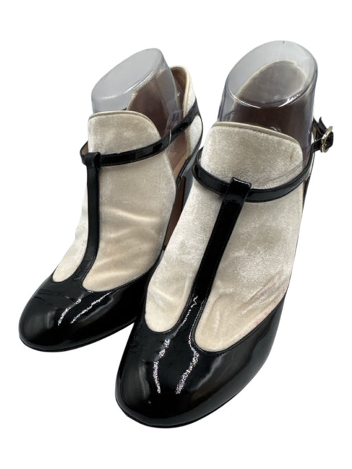 Valentino Shoe Size 39.5 Black Patent Leather T Strap Almond Toe Pumps Black / 39.5