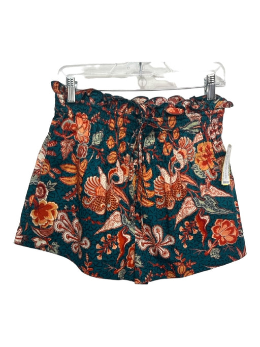 Ulla Johnson Size 2 Green & Orange Cotton Floral Elastic Drawstring Waist Shorts Green & Orange / 2