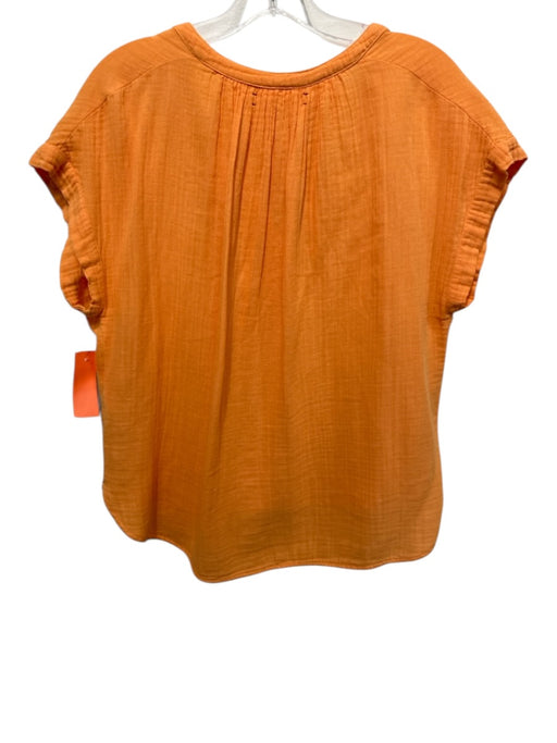 XiRENA Size XS Orange Cotton Gauze curved hem Button Cap Sleeve Top Orange / XS