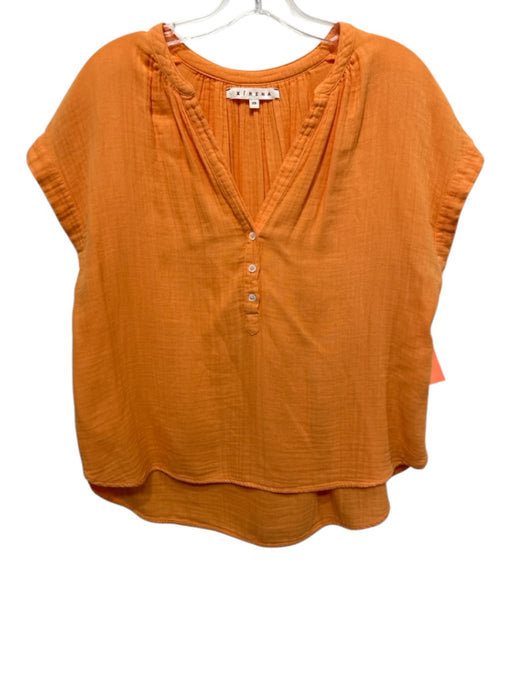 XiRENA Size XS Orange Cotton Gauze curved hem Button Cap Sleeve Top Orange / XS