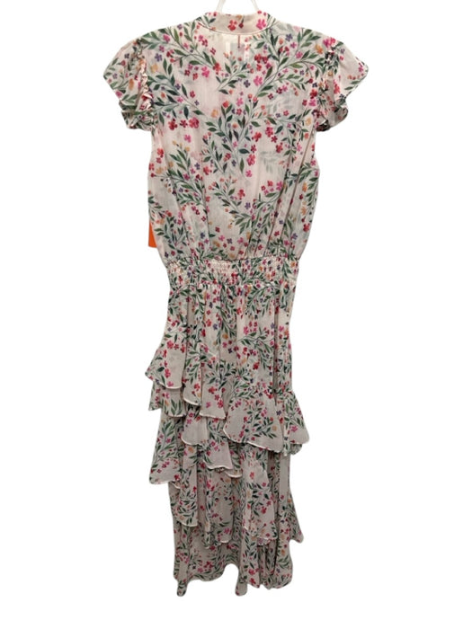 Misa Size M Beige, Green, Pink Polyester Smocked Waist Band Floral Flounce Dress Beige, Green, Pink / M