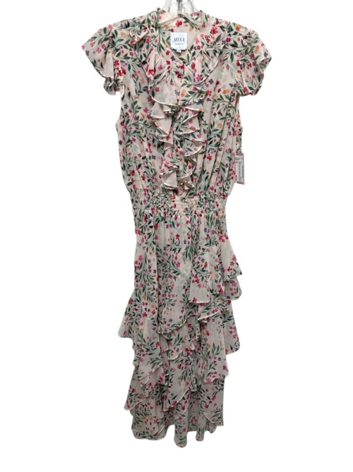Misa Size M Beige, Green, Pink Polyester Smocked Waist Band Floral Flounce Dress Beige, Green, Pink / M