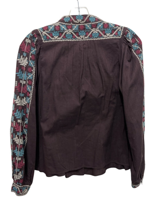 Sea New York Size XS Brown, Blue, & Red Cotton Long puff sleeve Embroidered Top Brown, Blue, & Red / XS