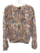 Caballero Size M Beige, Blue, Green Tencel & Linen Pintuck Floral Tie Neck Top Beige, Blue, Green / M