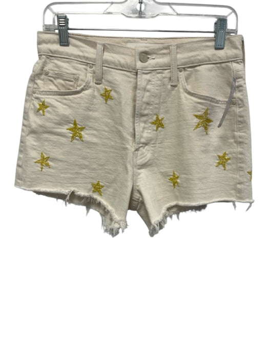 Mother Size 27 Cream & Yellow Cotton Blend Embroidered stars Button Fly Shorts Cream & Yellow / 27