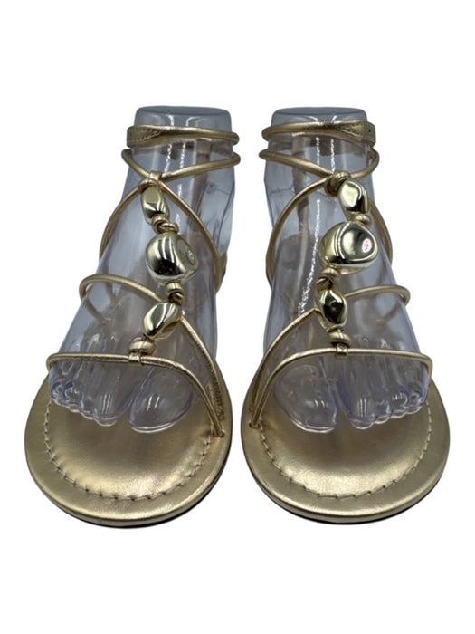 Ba&sh Shoe Size 37 Gold Leather Gold Tone Hardware Strappy Ankle Wrap Sandals Gold / 37