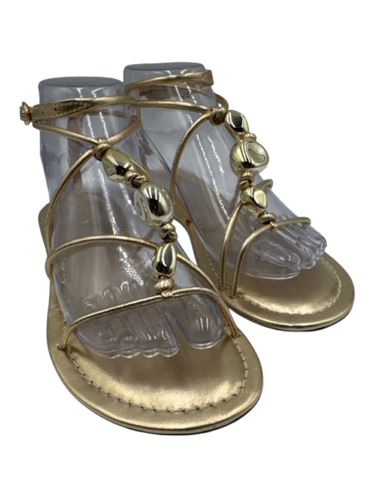 Ba&sh Shoe Size 37 Gold Leather Gold Tone Hardware Strappy Ankle Wrap Sandals Gold / 37