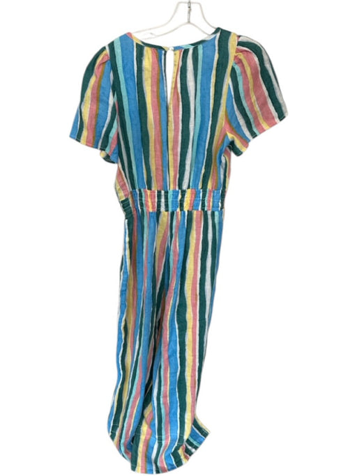 By Anthropologie Size S Multi Linen Striped V Neck Smocked Waist Jumper Multi / S