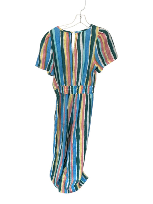 By Anthropologie Size S Multi Linen Striped V Neck Smocked Waist Jumper Multi / S