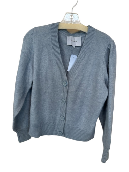 Minus Size L Dusty Blue Wool Blend Long Sleeve V Neck Button Up Sweater Dusty Blue / L