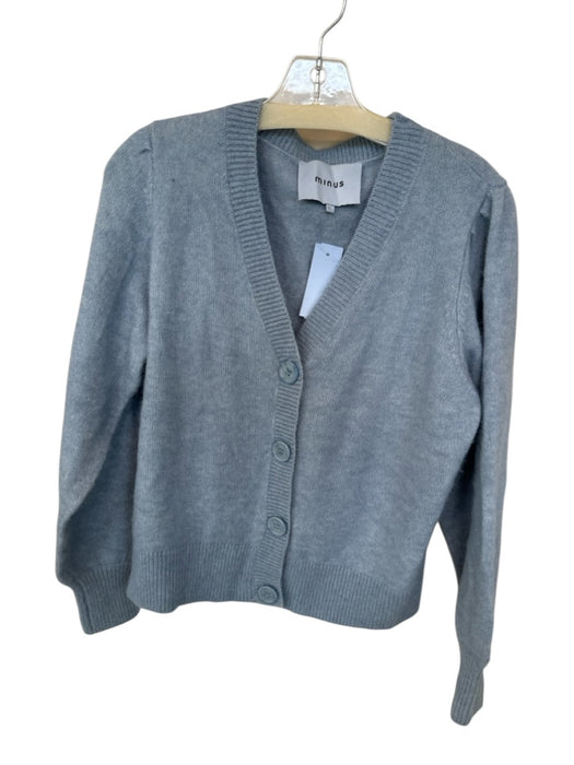 Minus Size L Dusty Blue Wool Blend Long Sleeve V Neck Button Up Sweater Dusty Blue / L