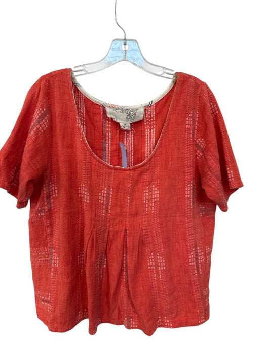 Ace & Jig Size M Orange Cotton Blend Scoop Neck Pleat Detail Metallic Top Orange / M