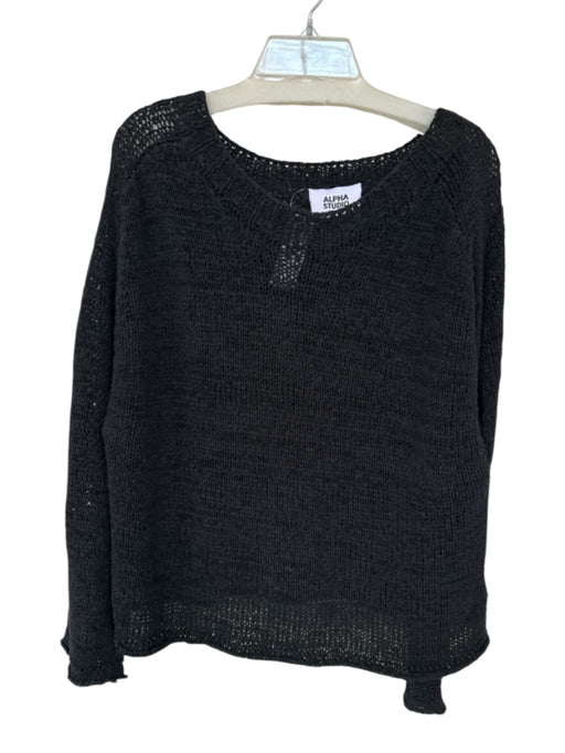Alpha Studio Size Est L Black Cotton Blend Boat Neck Knit Loose Fit Sweater Black / Est L