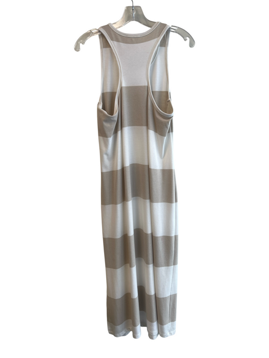 Splendid Size S White & Beige Polyester Sleeveless Striped Round Neck Dress White & Beige / S