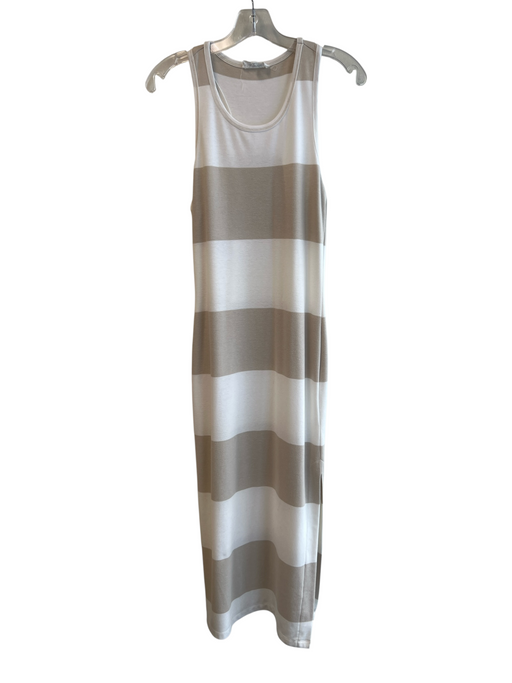 Splendid Size S White & Beige Polyester Sleeveless Striped Round Neck Dress White & Beige / S