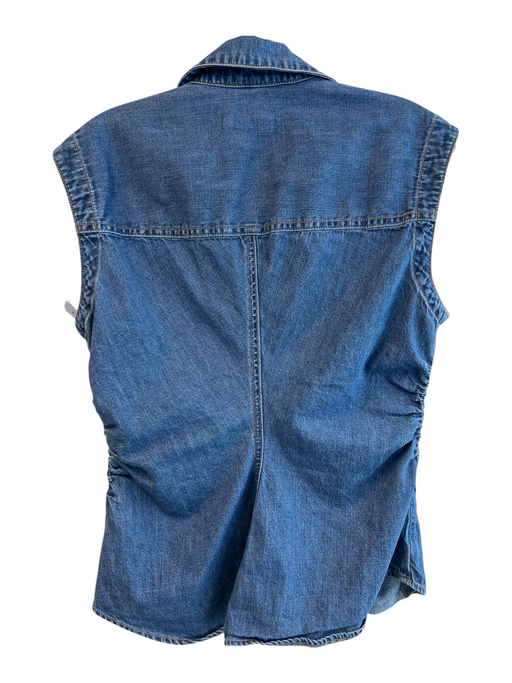 Veronica Beard Size 6 Blue Cotton Sleeveless V Neck Bunched Button Down Top Blue / 6