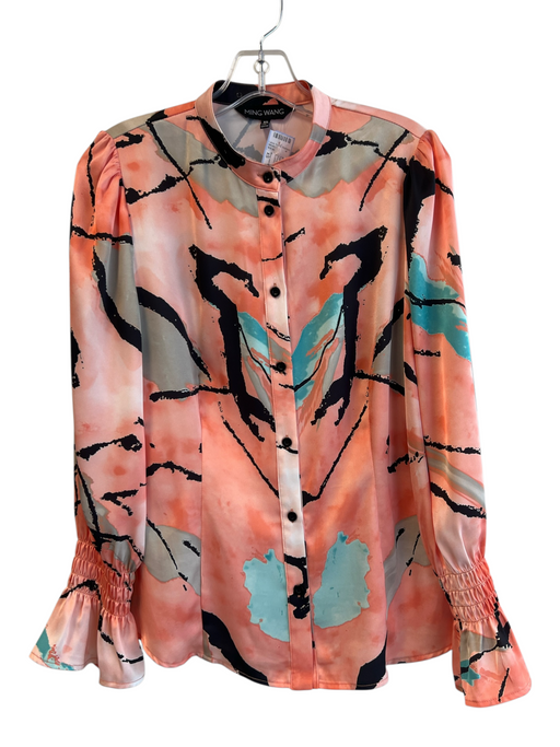 Ming wang Size XS Orange & Multi Polyester Long Sleeve Abstract Print Top Orange & Multi / XS