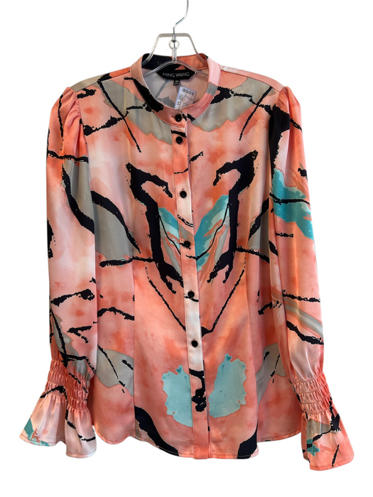 Ming wang Size XS Orange & Multi Polyester Long Sleeve Abstract Print Top Orange & Multi / XS
