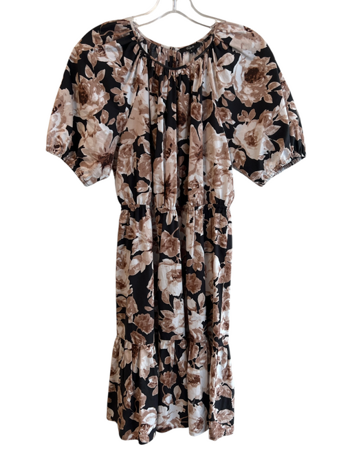 Rails Size D Brown & Black Cotton Blend Short Sleeve Floral Print Dress Brown & Black / D