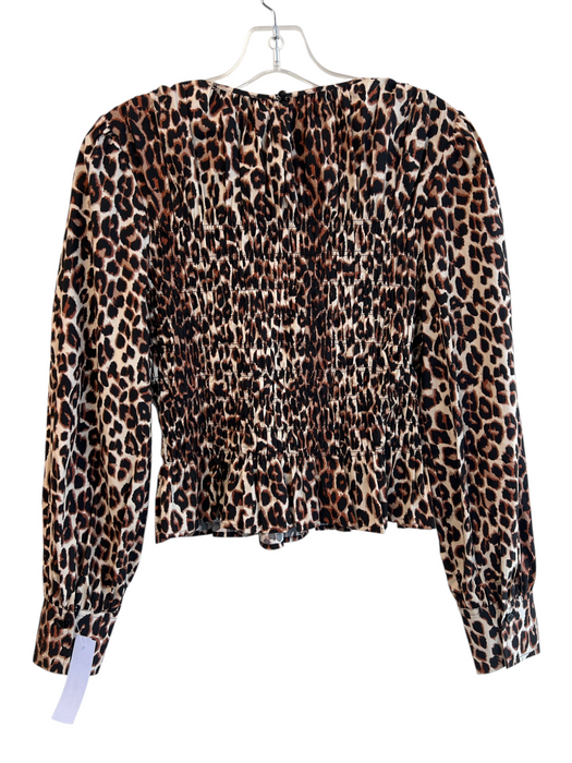 Rails Size S Brown & Black Cotton Blend Long Sleeve Animal Print Shirred Top Brown & Black / S