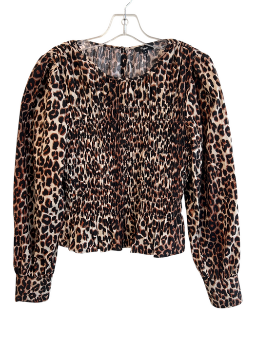 Rails Size S Brown & Black Cotton Blend Long Sleeve Animal Print Shirred Top Brown & Black / S