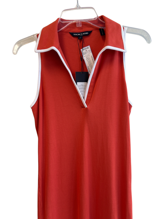 Veronica Beard Size S Orange Pima Cotton Sleeveless Ribbed Collar V Neck Dress Orange / S