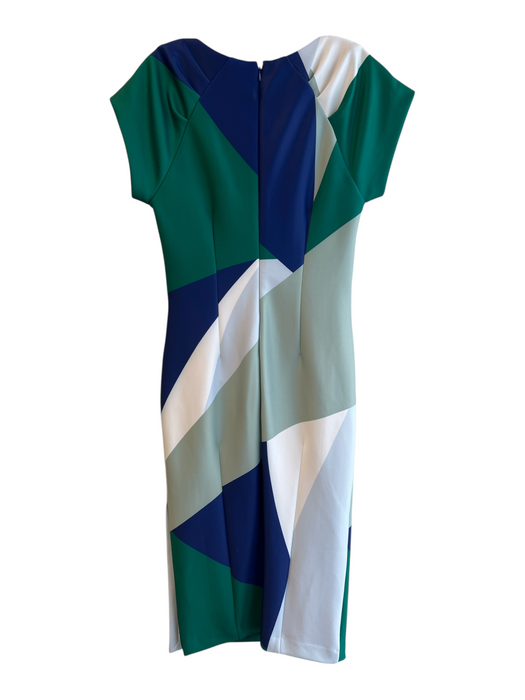 Donna Karan Size 4 Blue Green & Multi Polyester Short Sleeve Color Block Dress Blue Green & Multi / 4