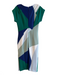 Donna Karan Size 4 Blue Green & Multi Polyester Short Sleeve Color Block Dress Blue Green & Multi / 4