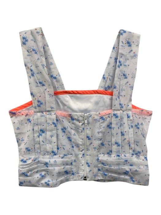 Koch Size XS White & Blue Cotton Blend Palm Trees Cropped Sleeveless Top White & Blue / XS