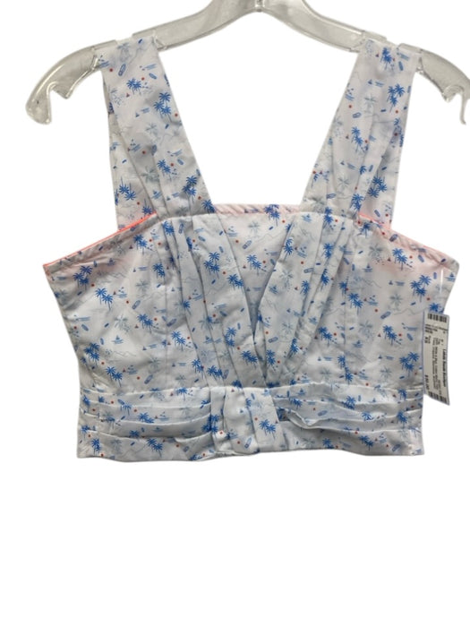 Koch Size XS White & Blue Cotton Blend Palm Trees Cropped Sleeveless Top White & Blue / XS