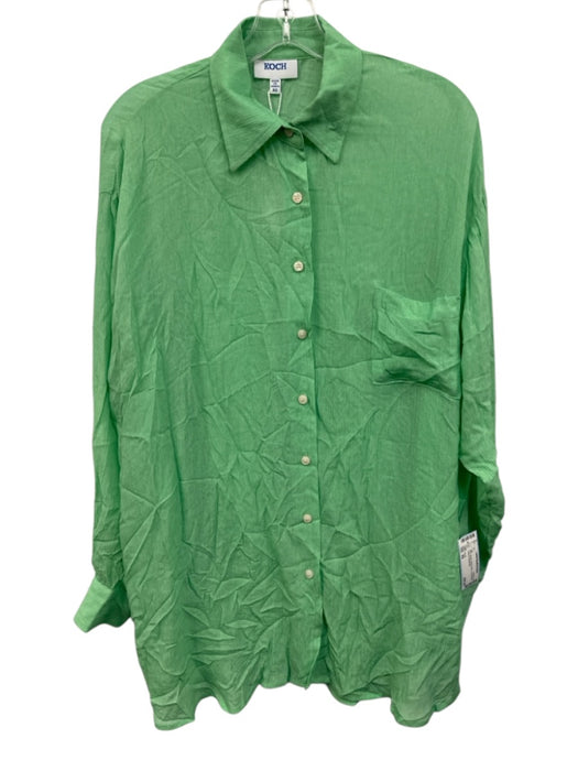 Koch Size XS Green Button Down Long Sleeve Collared Top Green / XS