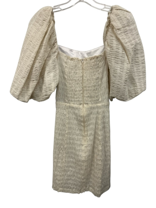 Koch Size XS Ivory Cotton Blend Metallic Thread Short Balloon Sleeve Dress Ivory / XS