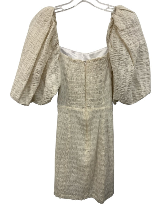 Koch Size XS Ivory Cotton Blend Metallic Thread Short Balloon Sleeve Dress Ivory / XS
