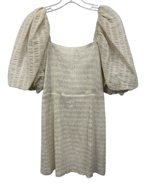 Koch Size XS Ivory Cotton Blend Metallic Thread Short Balloon Sleeve Dress Ivory / XS