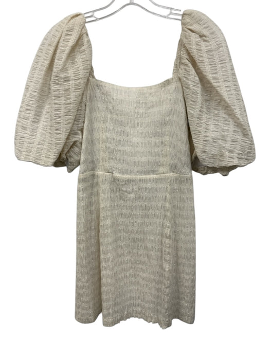 Koch Size XS Ivory Cotton Blend Metallic Thread Short Balloon Sleeve Dress Ivory / XS
