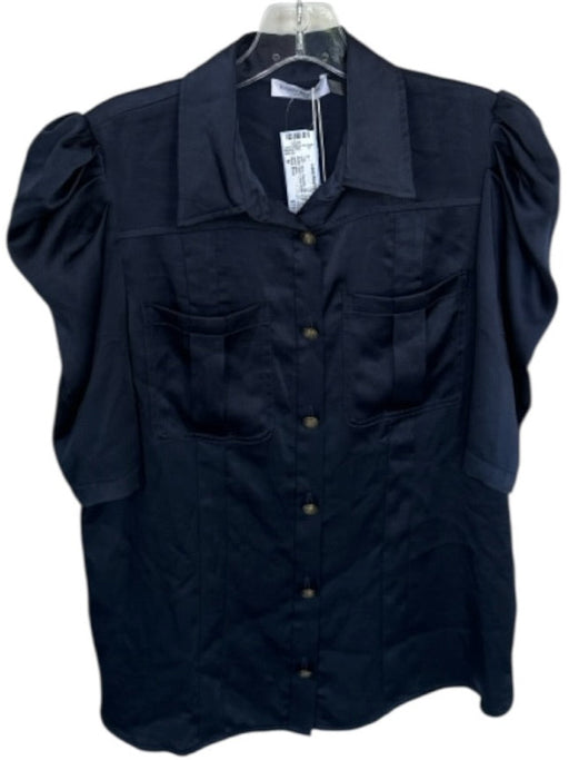 Ramy Brook Size M Navy Polyester Short Sleeve Button Down Cargo Pockets Top Navy / M
