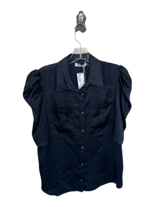 Ramy Brook Size M Navy Polyester Short Sleeve Button Down Cargo Pockets Top Navy / M