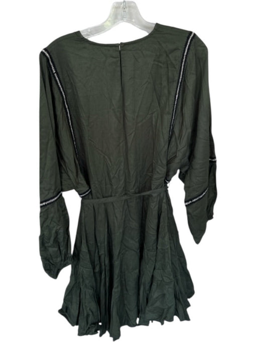 Rhode Size S Forest Green & Black Viscose Long Balloon Sleeve Belted Dress Forest Green & Black / S