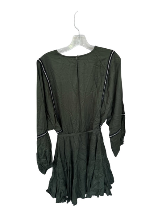Rhode Size S Forest Green & Black Viscose Long Balloon Sleeve Belted Dress Forest Green & Black / S