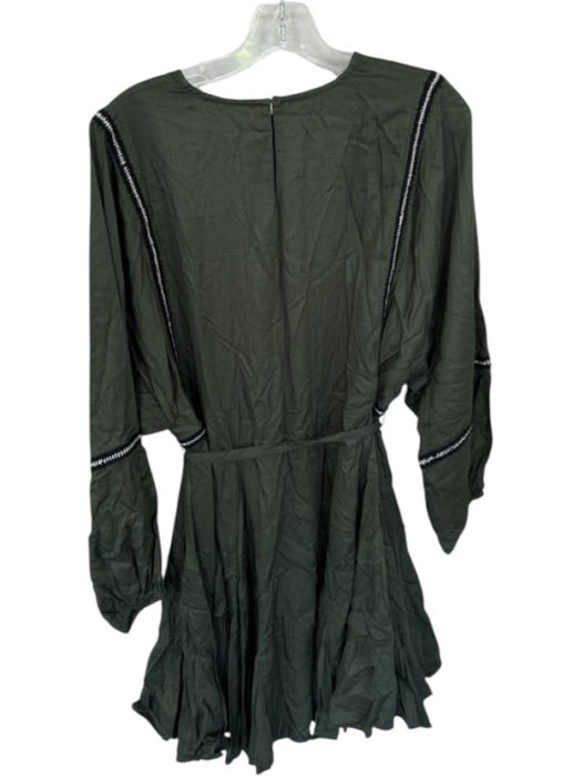 Rhode Size S Forest Green & Black Viscose Long Balloon Sleeve Belted Dress Forest Green & Black / S