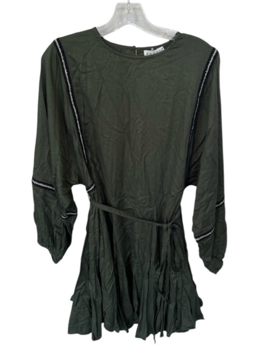 Rhode Size S Forest Green & Black Viscose Long Balloon Sleeve Belted Dress Forest Green & Black / S