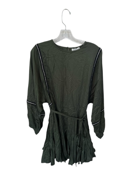 Rhode Size S Forest Green & Black Viscose Long Balloon Sleeve Belted Dress Forest Green & Black / S