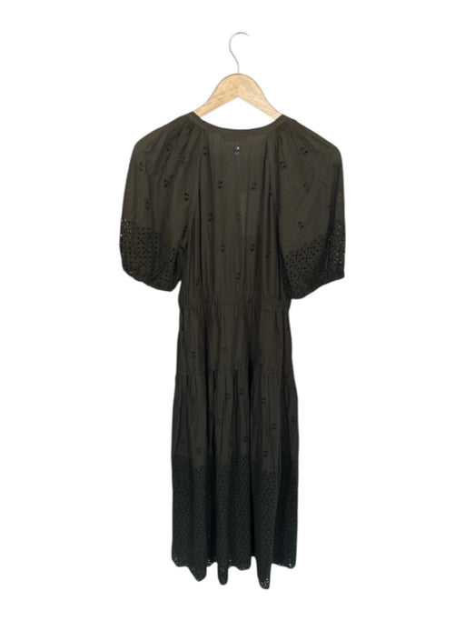 Ulla Johnson Size 6 Olive Green Cotton Short Balloon Sleeve Eyelet Maxi Dress Olive Green / 6