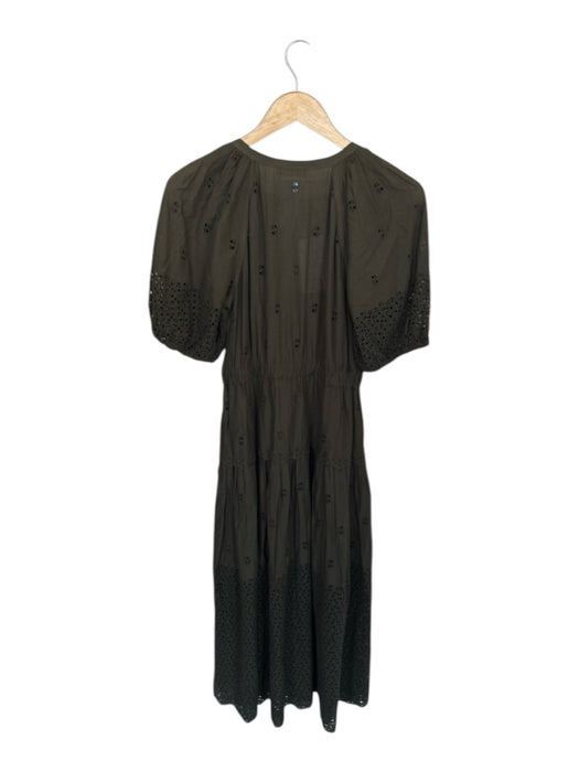 Ulla Johnson Size 6 Olive Green Cotton Short Balloon Sleeve Eyelet Maxi Dress Olive Green / 6
