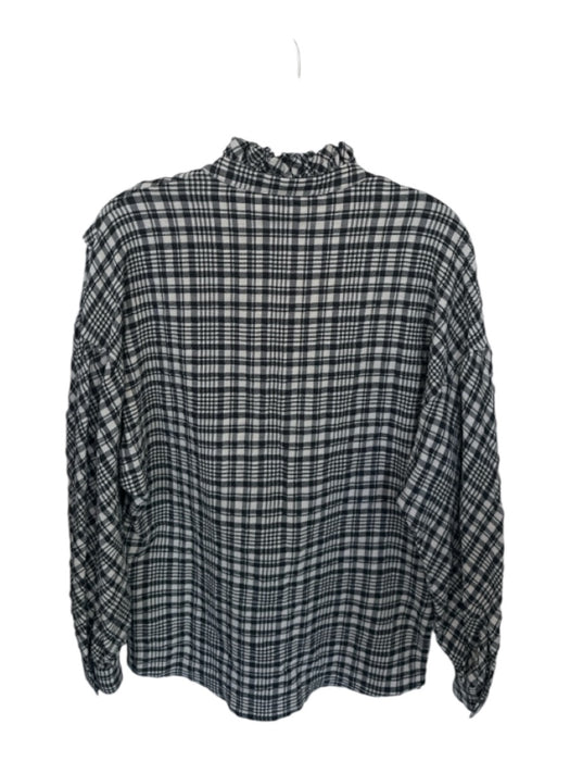 Sfizio Size 38 Black & Taupe Cotton Blend Long Sleeve Plaid Ruffles Top Black & Taupe / 38