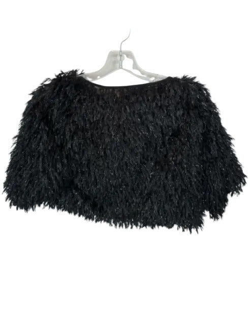 Shug! Size S Black Polyester Short Sleeve Fringe Metallic Cropped Top Black / S
