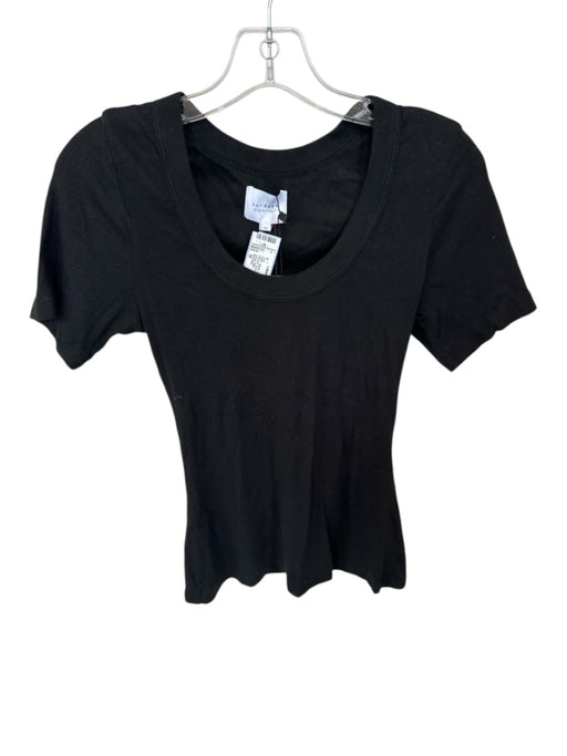 Sundays Size M Black Modal Blend Short Sleeve Ribbed Scoop Neck Top Black / M